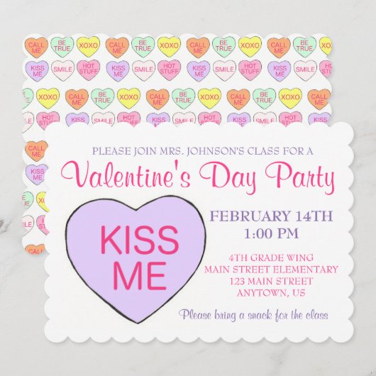 Valentijnsdag Party Snoep Conversation Heart Kaart (Voorkant / Achterkant)