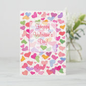 Valentijnsdag Party Waterverf Kleurrijke Harten Kaart (Staand voorkant)