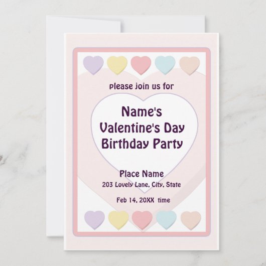 Valentijnsdag Pastel Birthday Party N Kaart (Voorkant)