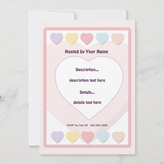 Valentijnsdag Pastel Birthday Party N Kaart (Achterkant)