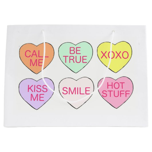 Valentijnsdag Pastel Conversation Heart Snoep Groot Cadeauzakje (Voorkant)