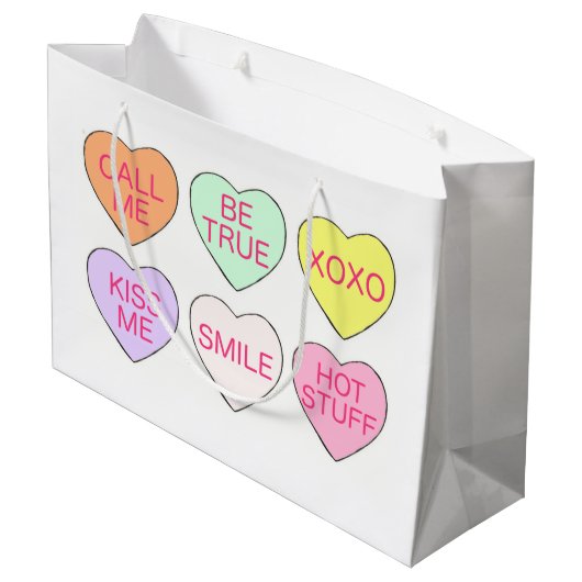 Valentijnsdag Pastel Conversation Heart Snoep Groot Cadeauzakje (Achterkant Gekanteld)