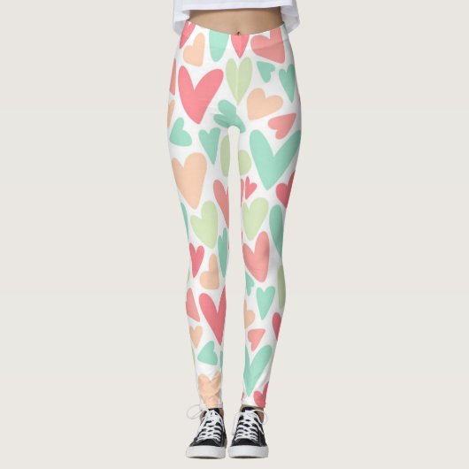Valentijnsdag Pastel Hearts Leggings (Voorkant)