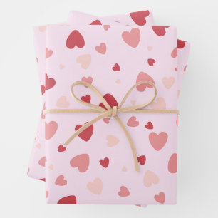 Valentijnsdag Pastel Red en roze harten Inpakpapier Vel
