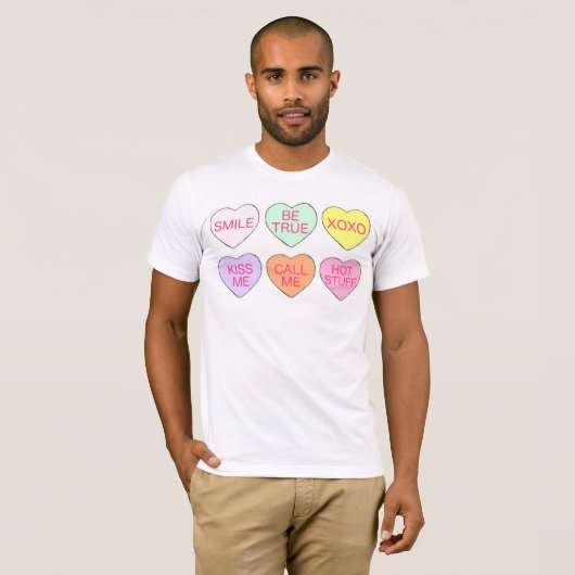Valentijnsdag Pastel Snoep Conversation Hearts T-shirt (Voorkant volledig)