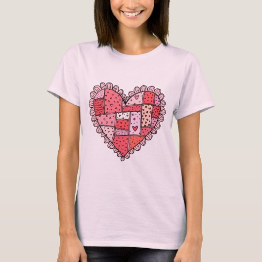 Valentijnsdag Patchwork Hart Doodle Dames T-shirt (Voorkant)