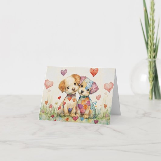 Valentijnsdag Patchwork Puppies Feestdagen Kaart (Voorkant)