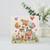Valentijnsdag Patchwork Puppies Feestdagenkaart (Staand voorkant)