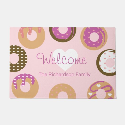 Valentijnsdag patroon Donuts Hartjes Schattig Deurmat (Voorkant)