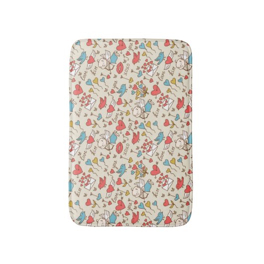 Valentijnsdag Patroon met Cupid Badmat (Voorkant Verticaal)