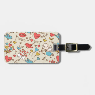 Valentijnsdag Patroon met Cupid Bagagelabel