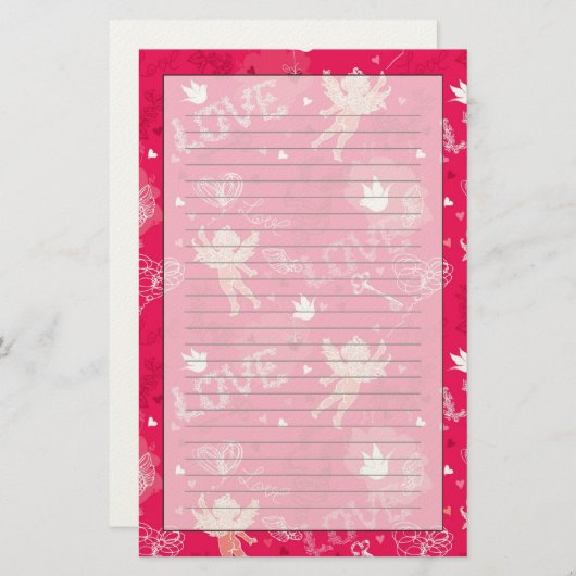 Valentijnsdag Patroon met Cupid Briefpapier (Voorkant / Achterkant)