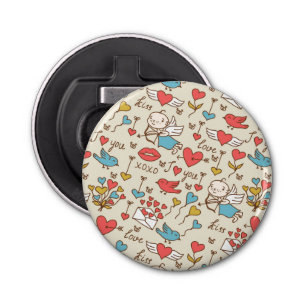 Valentijnsdag Patroon met Cupid Button Flesopener