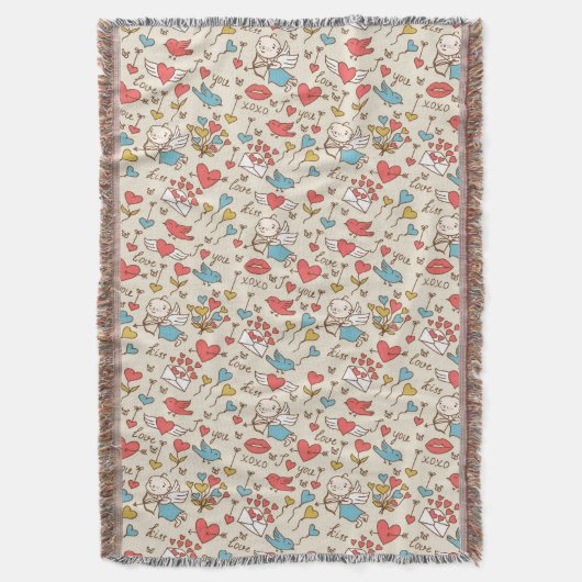 Valentijnsdag Patroon met Cupid Deken (Voorkant Verticaal)