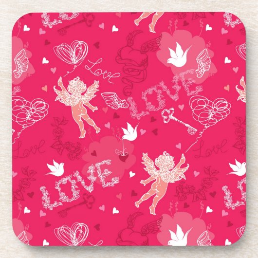 Valentijnsdag Patroon met Cupid Drankjes Onderzetter (Voorkant)