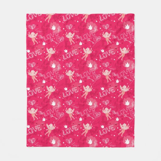 Valentijnsdag Patroon met Cupid Fleece Deken (Voorkant)