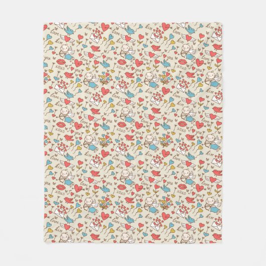 Valentijnsdag Patroon met Cupid Fleece Deken (Voorkant)
