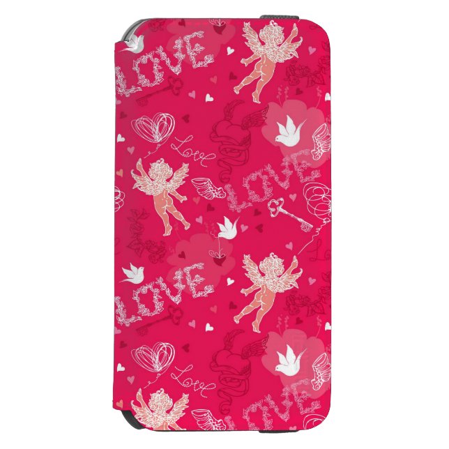 Valentijnsdag Patroon met Cupid Incipio iPhone Portemonnee Hoesje (Voorkant Agenda)