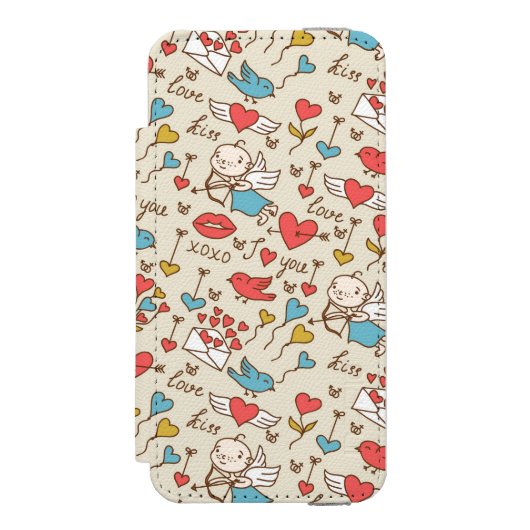 Valentijnsdag Patroon met Cupid Incipio iPhone Portemonnee Hoesje (Voorkant Agenda)