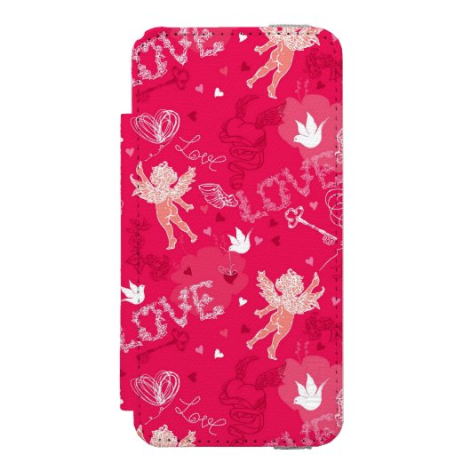Valentijnsdag Patroon met Cupid Incipio iPhone Portemonnee Hoesje (Voorkant Agenda)