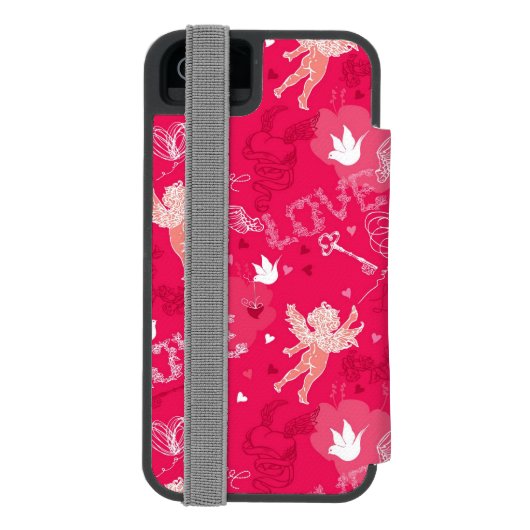 Valentijnsdag Patroon met Cupid Incipio iPhone Portemonnee Hoesje (Agenda Achterkant)