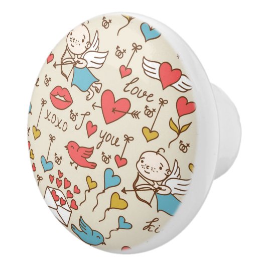 Valentijnsdag Patroon met Cupid Keramische Knop (Rechts)