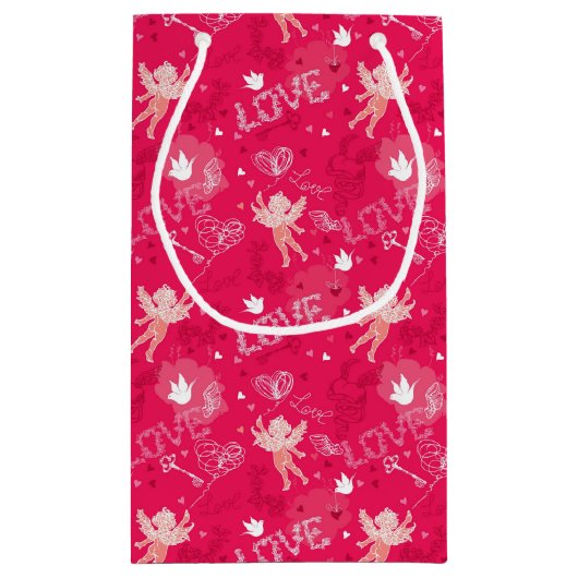 Valentijnsdag Patroon met Cupid Klein Cadeauzakje (Achterkant)