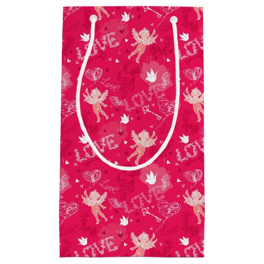 Valentijnsdag Patroon met Cupid Klein Cadeauzakje (Voorkant)