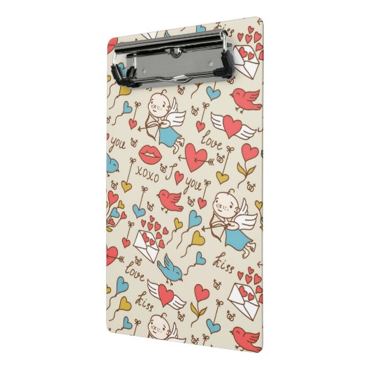 Valentijnsdag Patroon met Cupid Mini Klembord (Angled2)