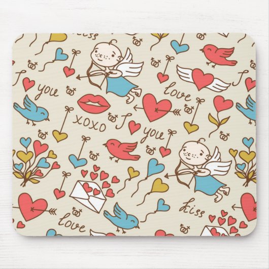 Valentijnsdag Patroon met Cupid Muismat (Voorkant)