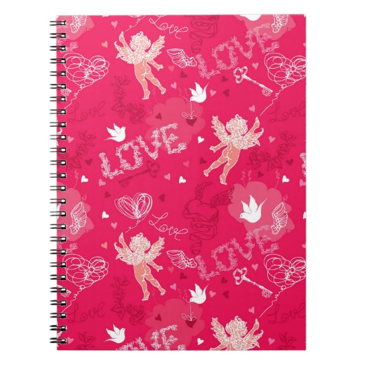Valentijnsdag Patroon met Cupid Notitieboek (Voorkant)