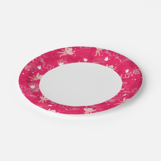 Valentijnsdag Patroon met Cupid Papieren Bordje (Gekanteld)