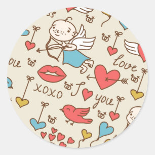Valentijnsdag Patroon met Cupid Ronde Sticker