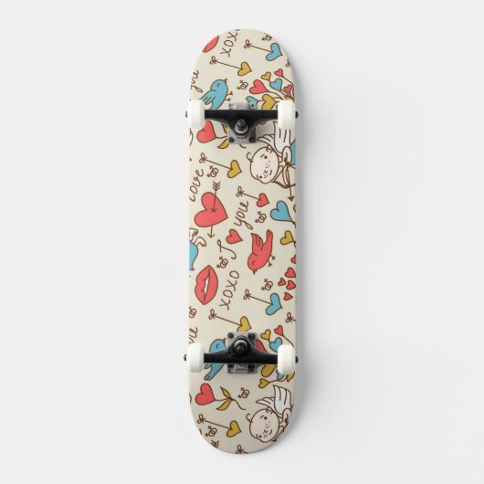 Valentijnsdag Patroon met Cupid Skateboard (Voorkant)