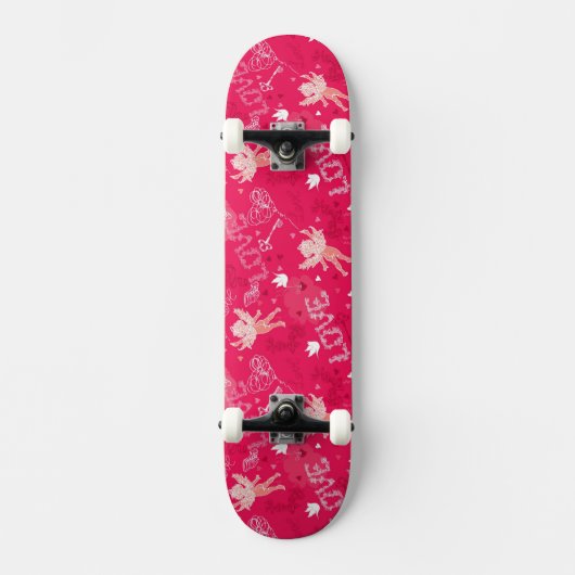 Valentijnsdag Patroon met Cupid Skateboard (Voorkant)