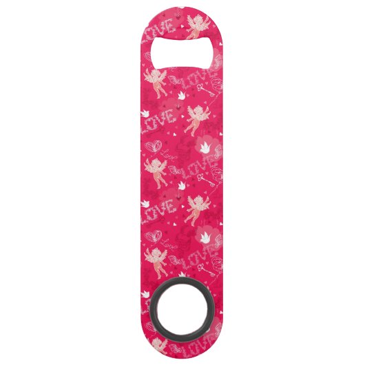 Valentijnsdag Patroon met Cupid Speed Flessenopener (Voorkant)