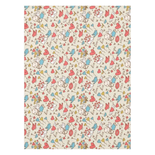 Valentijnsdag Patroon met Cupid Tafelkleed (Voorkant)