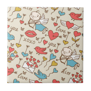 Valentijnsdag Patroon met Cupid Tegeltje