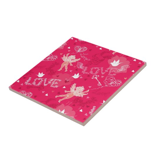 Valentijnsdag Patroon met Cupid Tegeltje (Zijkant)