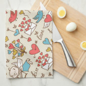 Valentijnsdag Patroon met Cupid Theedoek (Quarter Fold)