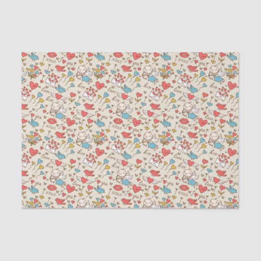 Valentijnsdag Patroon met Cupid Tissuepapier (Voorkant)