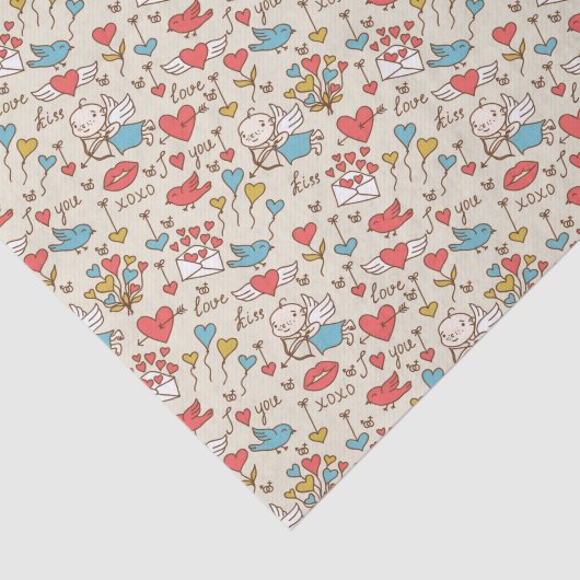 Valentijnsdag Patroon met Cupid Tissuepapier (Detail)