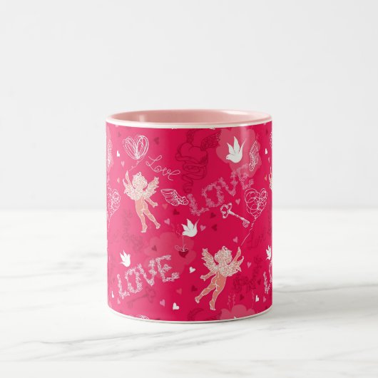 Valentijnsdag Patroon met Cupid Tweekleurige Koffiemok (Center)