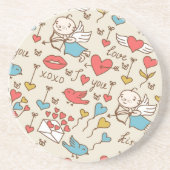 Valentijnsdag Patroon met Cupid Zandsteen Onderzetter (Voorkant)