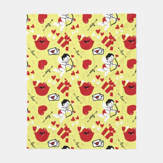 Valentijnsdag patroon op geel fleece deken (Voorkant)