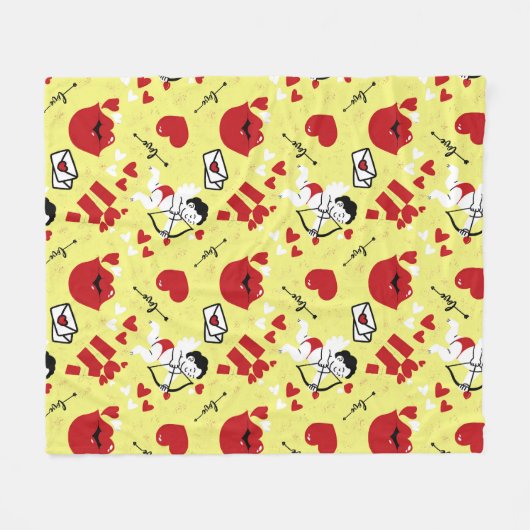 Valentijnsdag patroon op geel fleece deken (Voorkant (Horizontaal))