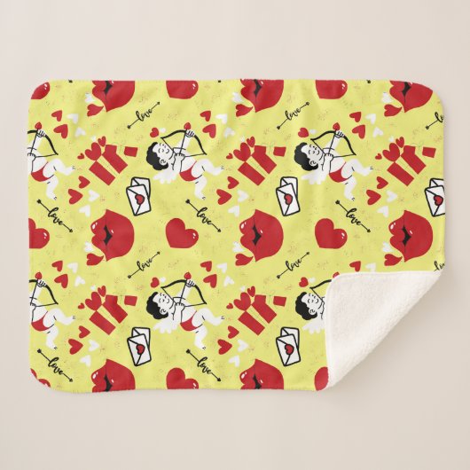 Valentijnsdag patroon op geel sherpa deken (Voorkant (horizontaal))