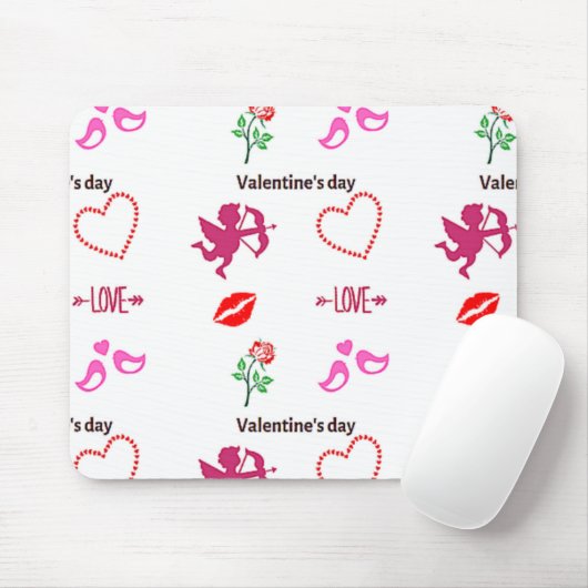 Valentijnsdag patroon op wit muismat (Met muis)