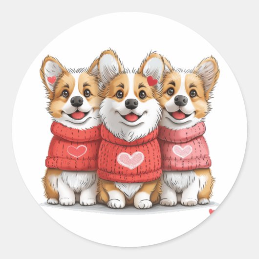 Valentijnsdag Pembroke Welsh Corgi Dogs Ronde Sticker (Voorkant)