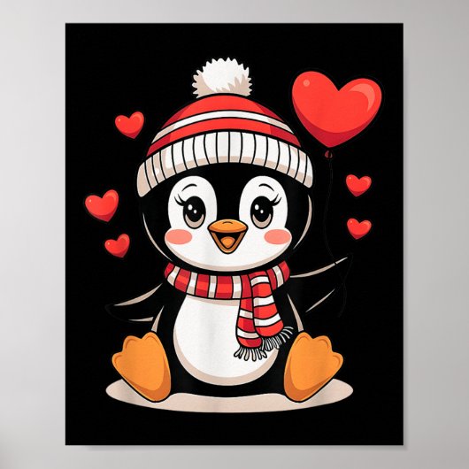 Valentijnsdag Penguin Hartballon Schattige Poster (Voorkant)